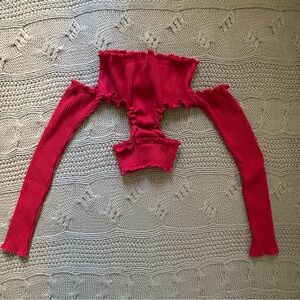 Red Off-Shoulder Ribbed Top